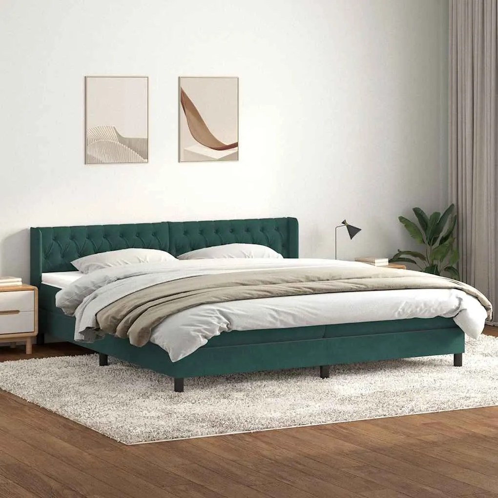 vidaXL Cama com molas/colchão 180x210 cm veludo verde-escuro