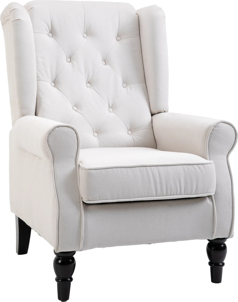 HOMCOM Poltrona de Sala de Estar Poltrona Moderna para Dormitório com Pés de Madeira Poltrona Individual 74x86x102 cm Creme | Aosom Portugal