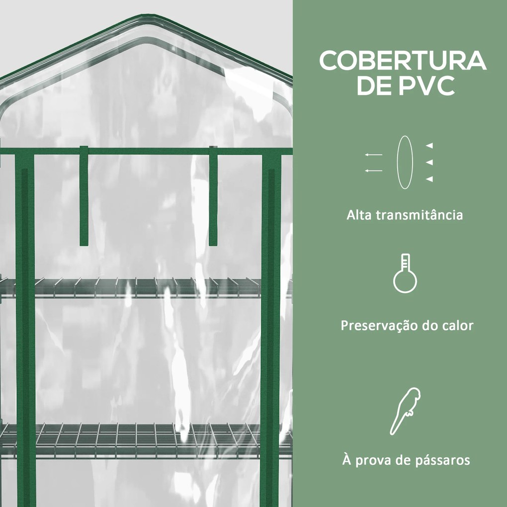 Estufa Pequena Estufa de Exterior com Rodas Prateleiras de 4 Níveis Estufa para Cultivar Plantas Flores 69x50x165 cm Transparente