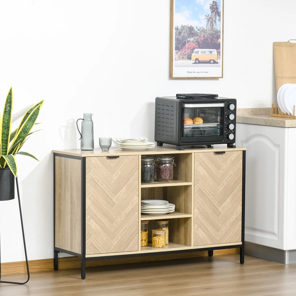 Aparador de Cozinha com 2 Portas Prateleiras Ajustáveis e 3 Compartimentos Abertos Móvel Auxiliar para Sala de Jantar e Sala de Estar 120x39,2x76cm
