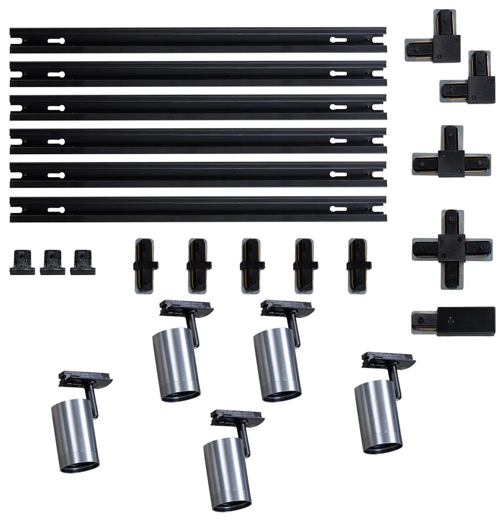 Sistema de iluminação de trilho moderno com 5 focos Gunmetal monofásicos - Iconic Jeana