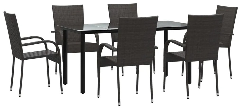 7 pcs conjunto de jantar para jardim vime PE castanho