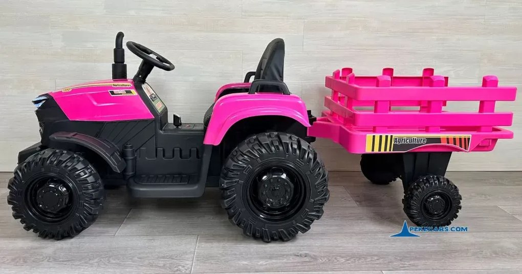 Tractor Eléctrico para crianças 24V Peketrac 6100 2.4G, rodas Borracha, Assento Couro sintético Rosa