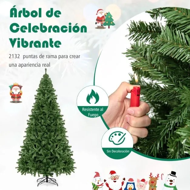 Árvore de Natal artificial de 270 cm com 2132 pontas de folhas de PVC, abertura automática e suporte de metal Verde