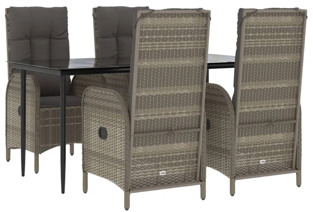 5 pcs conjunto jantar jardim c/ almofadões vime PE preto/cinza