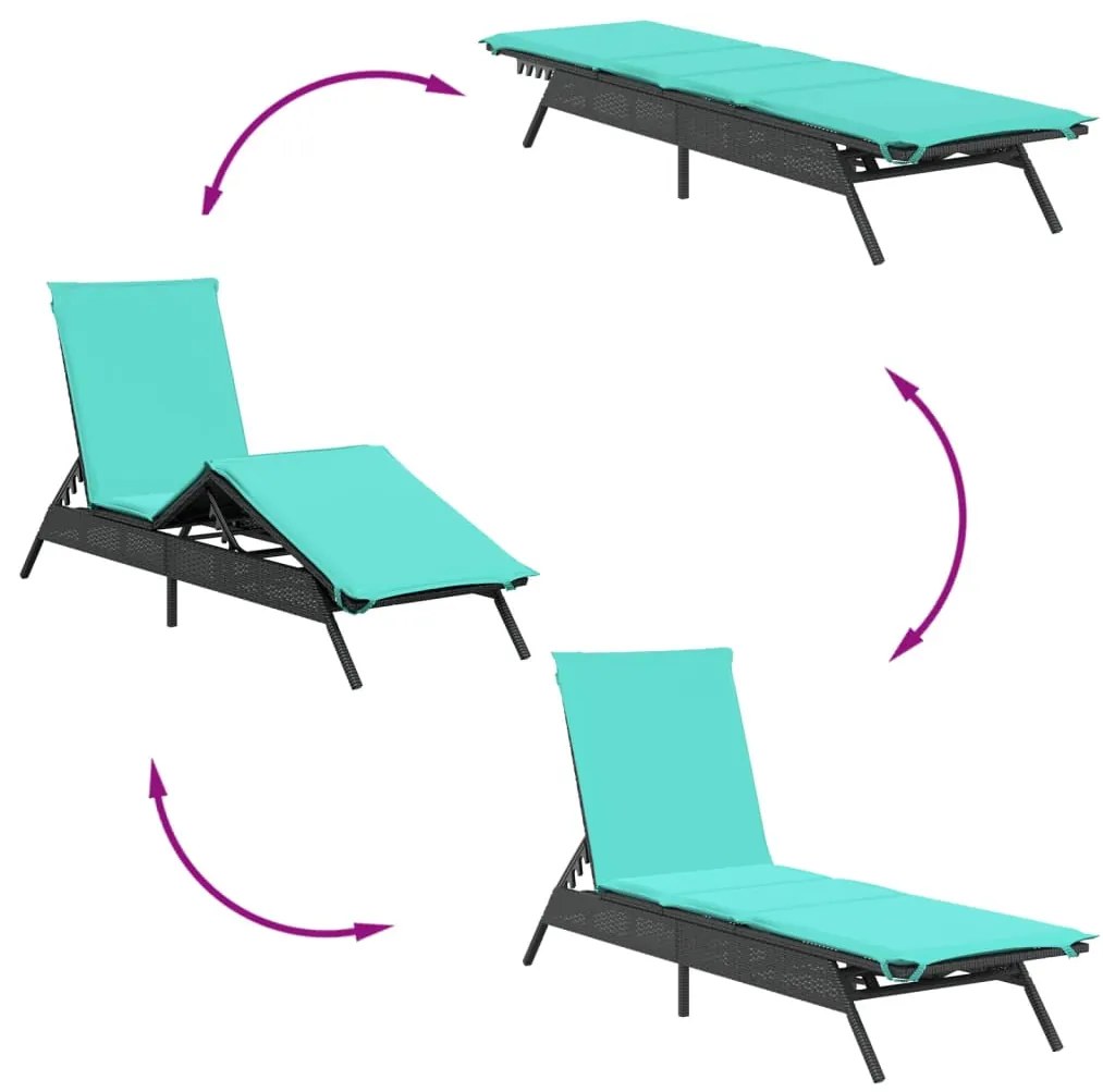 Espreguiçadeiras com mesa 2 pcs vime PE preto