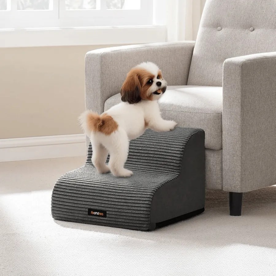 Escada para cães 40 x 40 x 30 cm com revestimento antiderrapante cinza ardósia