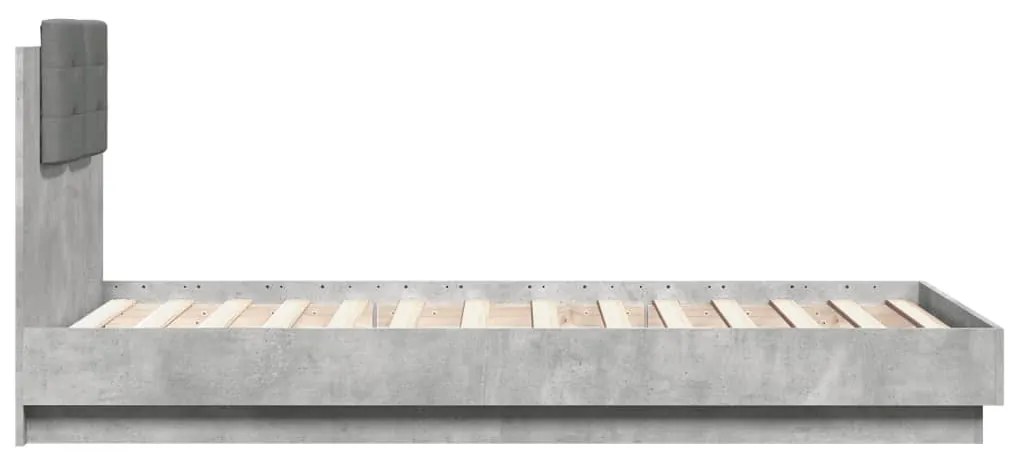 Estrutura de cama c/ cabeceira/luzes LED 75x190cm cinza cimento