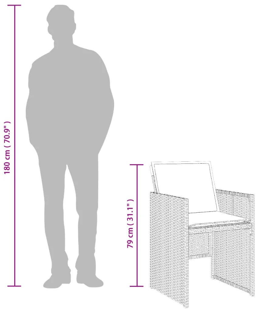 9 pcs conjunto jantar p/ jardim c/ almofadões vime PE castanho