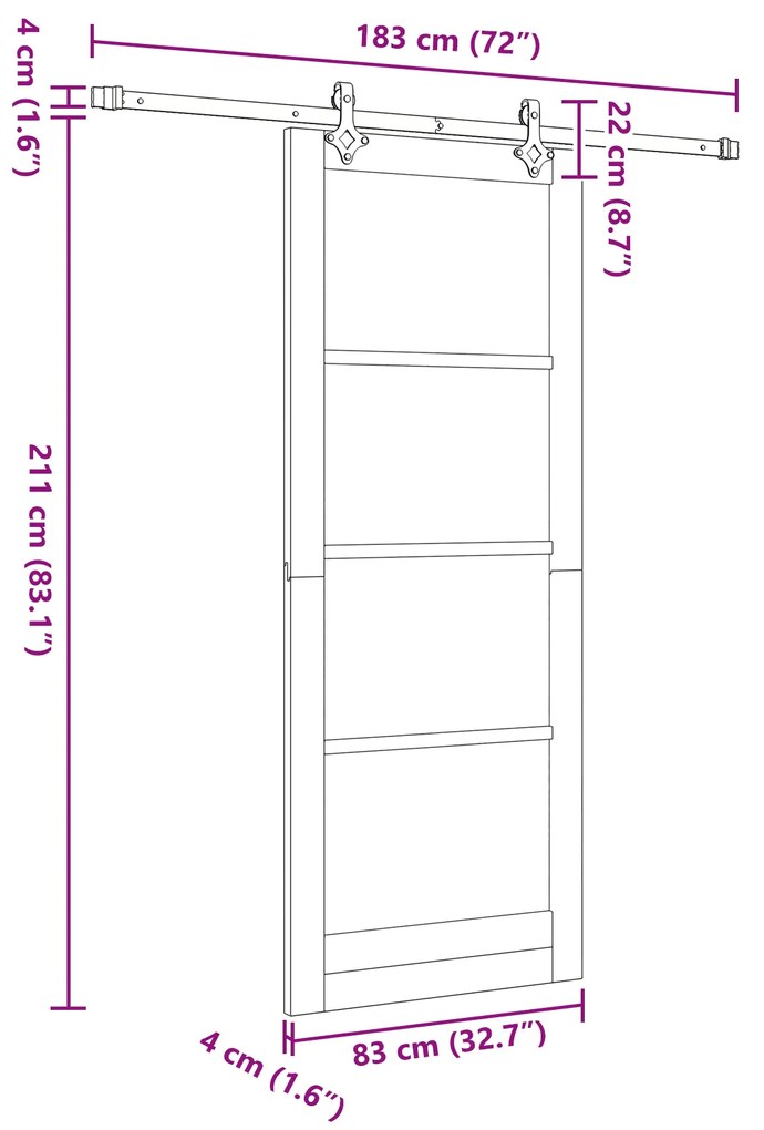 Porta Deslizante vidaXL com Conjunto de Ferragens Brancas 83x211 cm Ma