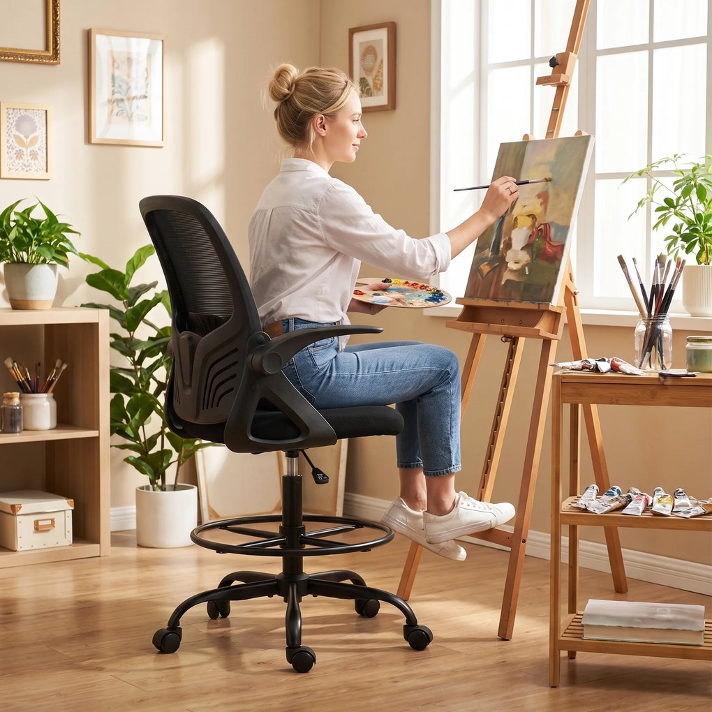 Cadeira de Secretária Ergonómica, 65 x 59 x 124 cm, Altura Regulável, Preta