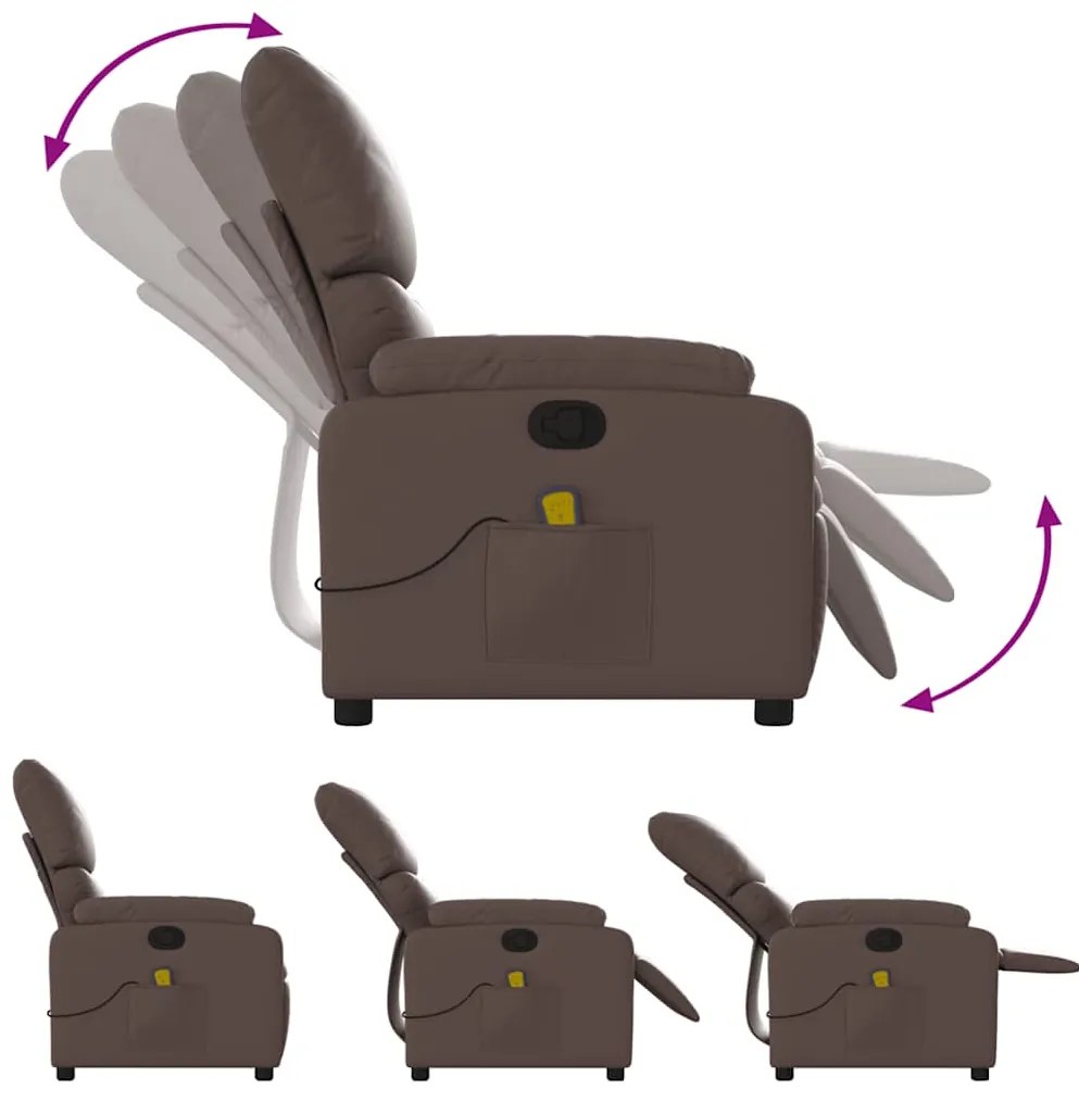 Poltrona de massagens reclinável couro artificial castanho