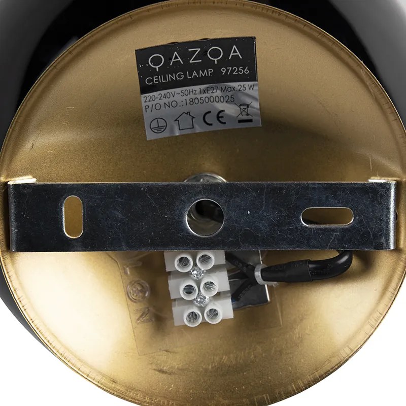Candeeiro de teto Art Deco latão com vidro preto - Pallon Art Deco