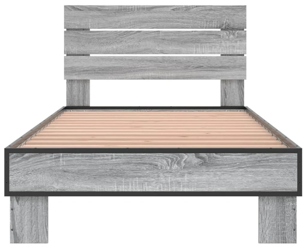 Estrutura de cama derivados de madeira e metal cinzento sonoma