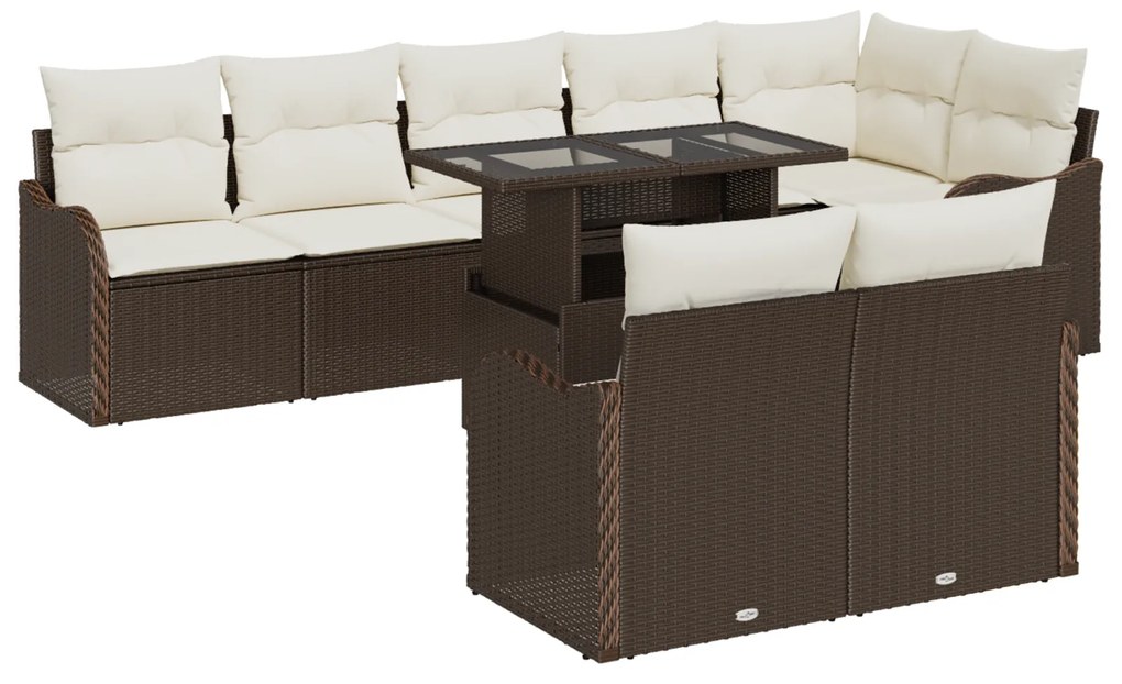 Conjunto de Sofá de Jardim com 9 Peças com Almofadas Castanho Rattan d