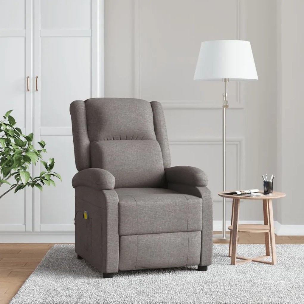 vidaXL Poltrona massagens tecido cinza-acastanhado