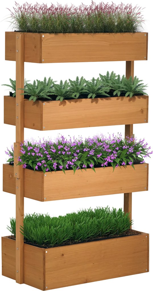 Floreira de Madeira de 4 Níveis com Orifícios de Drenagem e Tecido Não Tecido 80x45x142 cm Madeira