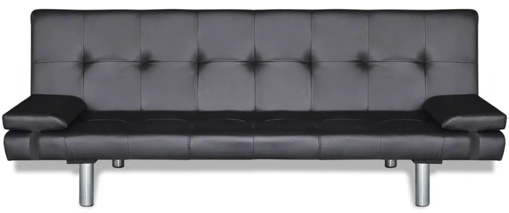 Sofa-cama ajustável com 2 almofadas couro artificial preto
