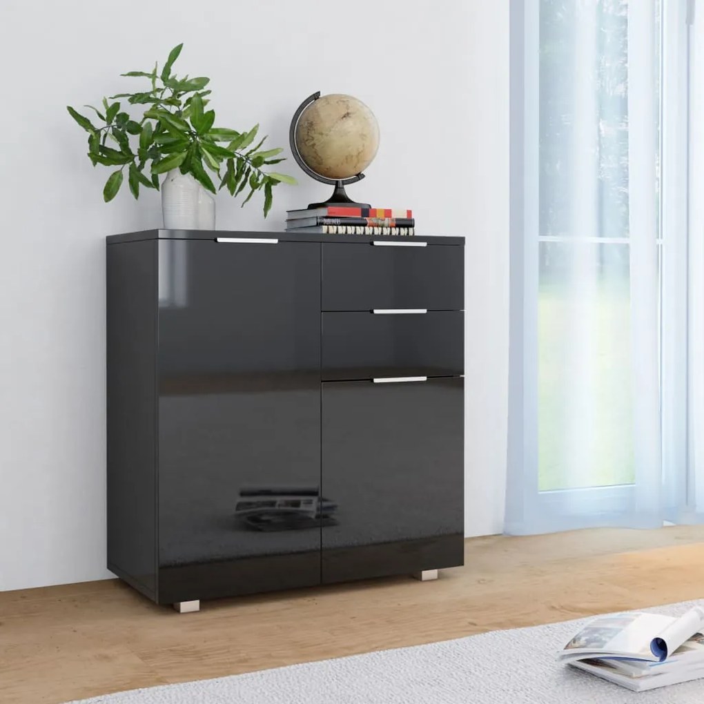 vidaXL Aparador em contraplacado 71x35x80 cm preto brilhante