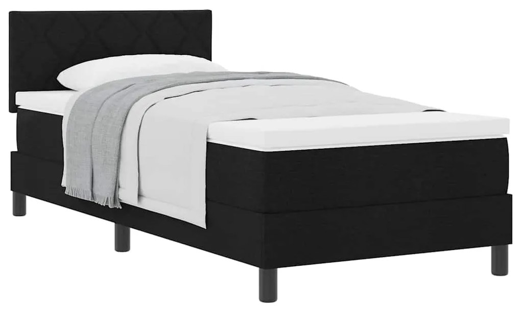 Cama Box Spring com Colchão Preta 90x190 cm Tecido