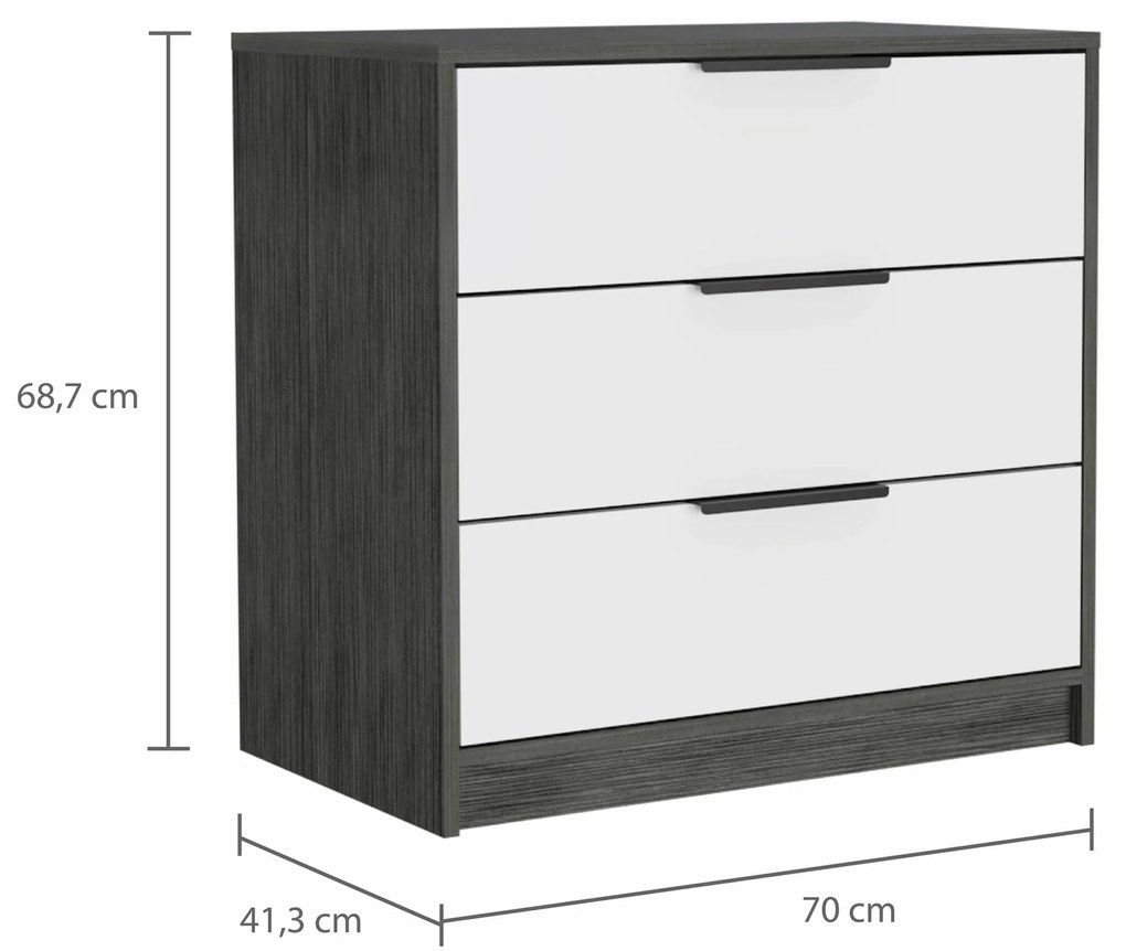 Cómoda de 3 gavetas Kaia, 68,7 cm a x 70 cm e x 41,3 cm P. branco/cinza