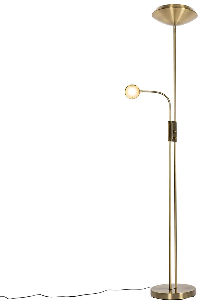 Candeeiro de pé bronze com LED e dimmer com luz de leitura - Fez Retro