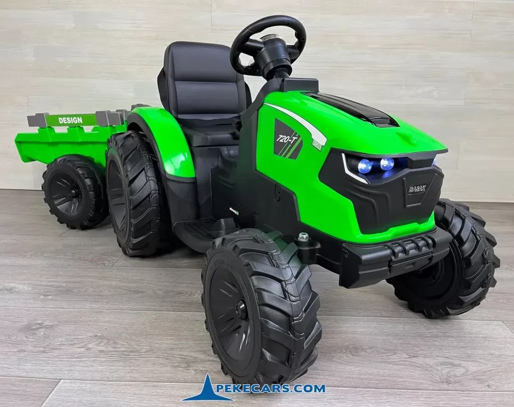 Trator Electrico para crianças Peketrac 8100 24V com Bateria removível e comando de controle remoto e Reboque 2.4G Verde