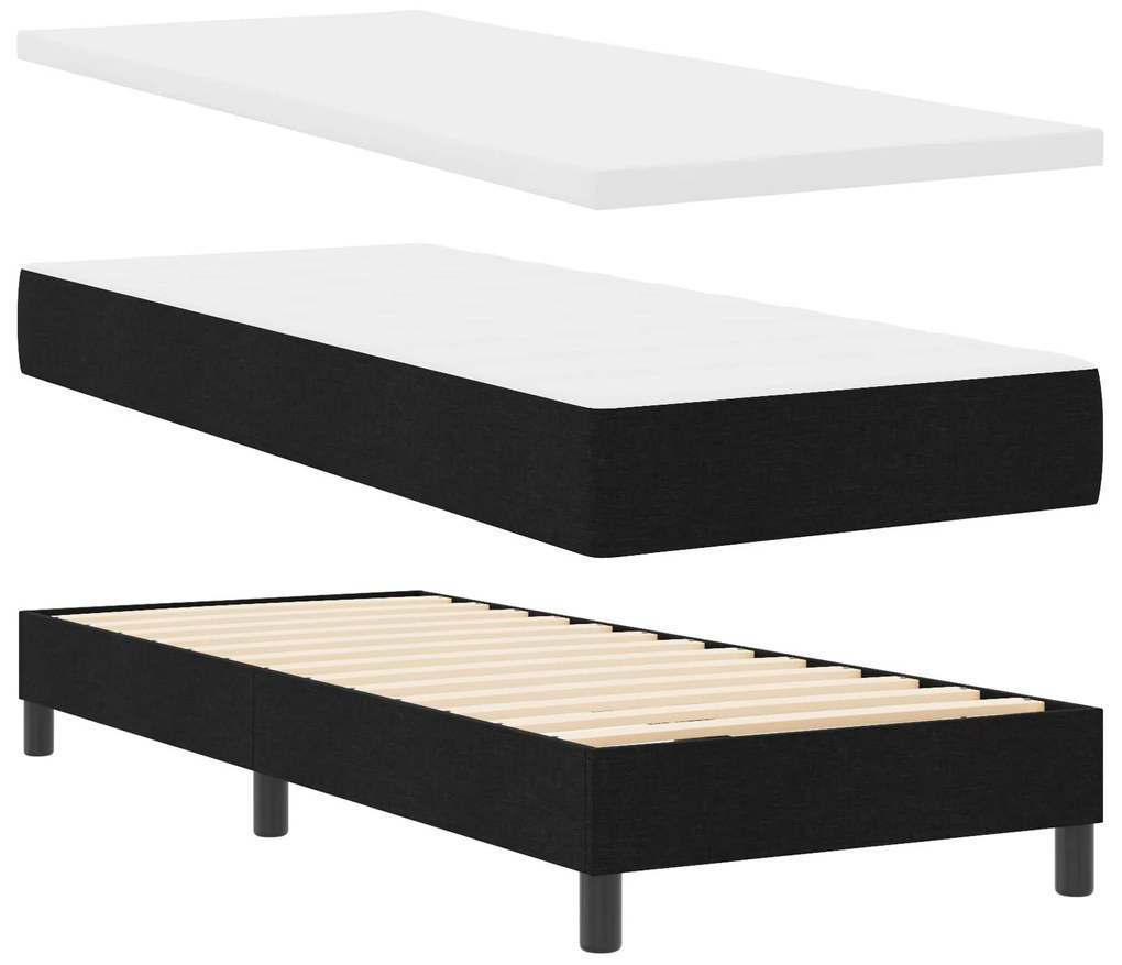 Cama Box Spring com Colchão Preta 80x200 cm Tecido