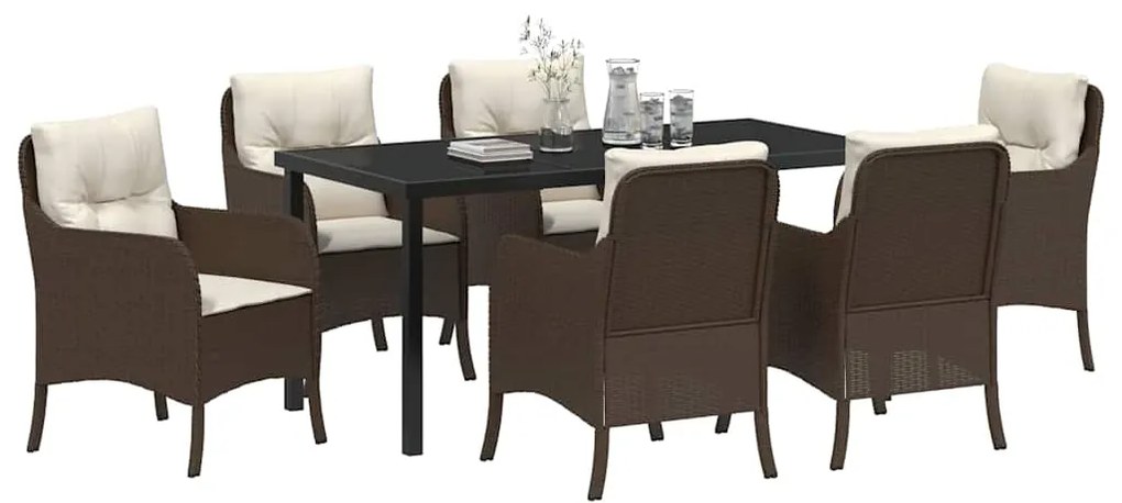 Conjunto de Jantar de Jardim com Almofadas Marrom Vime Poliéster