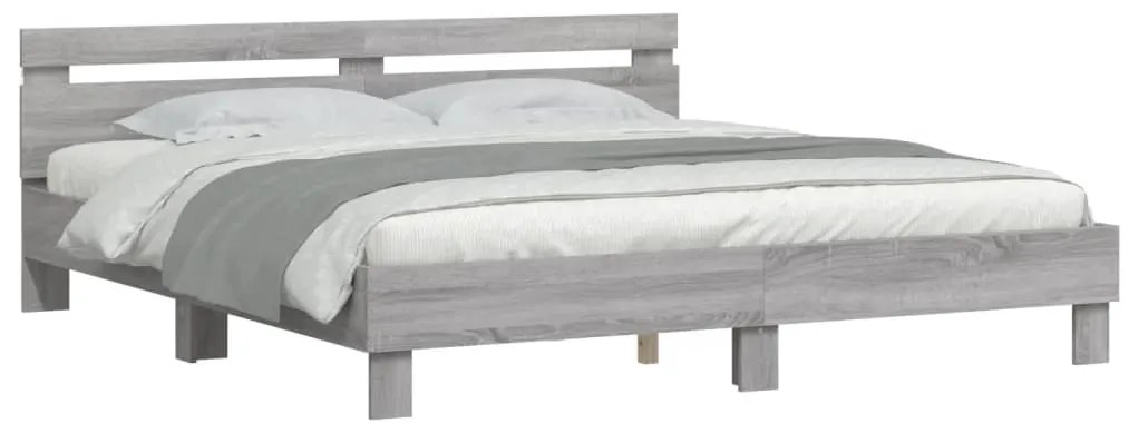 Estrutura cama c/ cabeceira/luzes LED 160x200cm cinzento sonoma