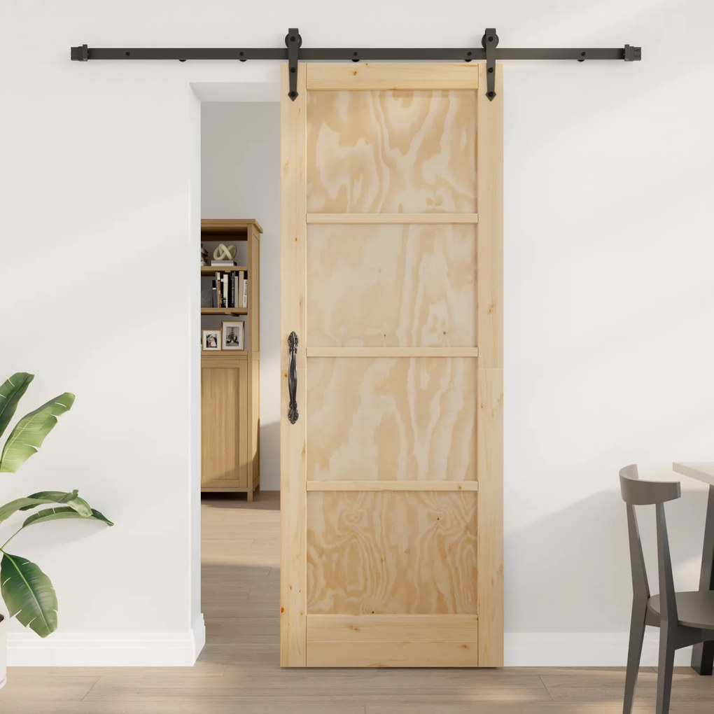 Porta Deslizante vidaXL com Conjunto de Ferragens 78x211 cm Madeira Sólida de Pinho