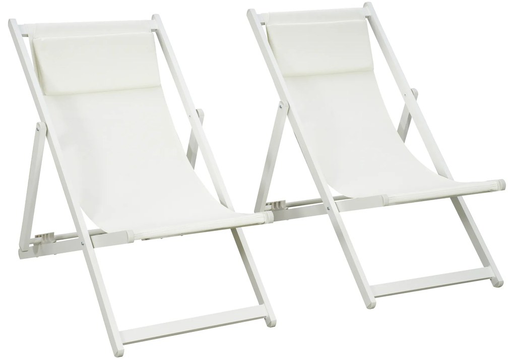 Outsunny Conjunto de 2 Espreguiçadeiras Dobráveis com Encosto Reclinável em 5 Posições e Apoio para a Cabeça 58x96,5x91,5 cm Branco
