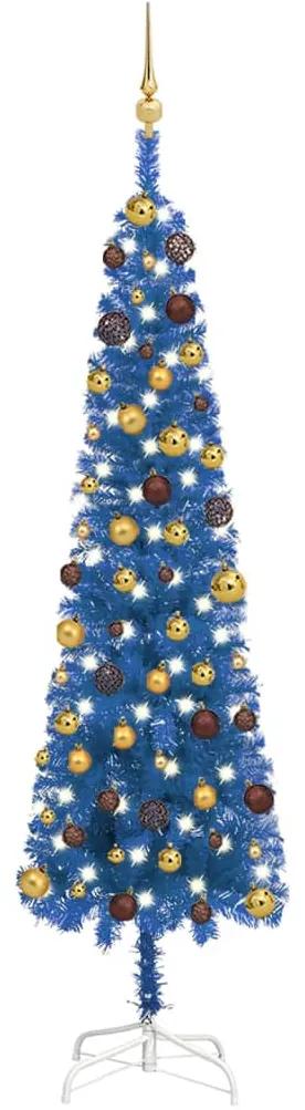 3078037 vidaXL Árvore de Natal pré-iluminada fina com bolas 210 cm azul