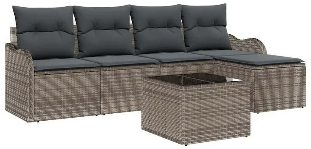Conjunto de Sofá de 5 Peças de Jardim com Almofadas em Polirattan Pret