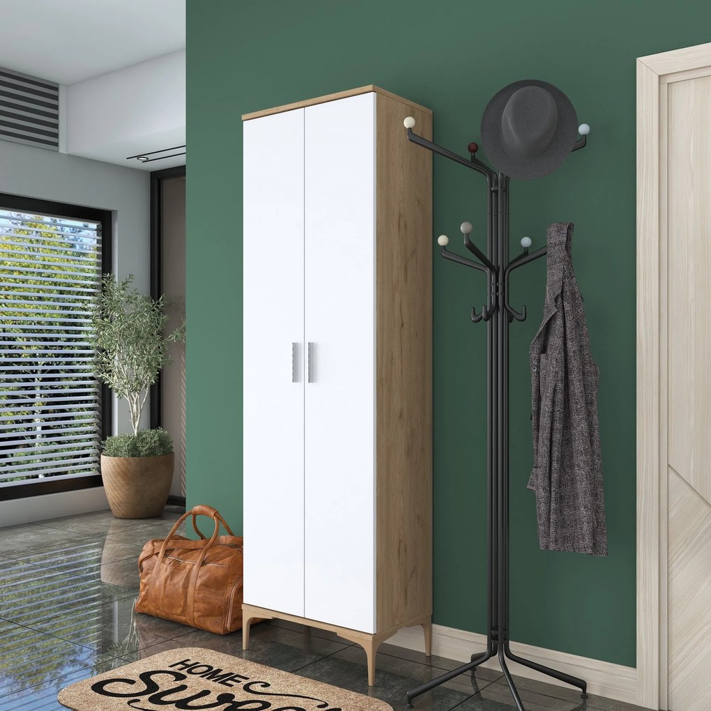 Hall Stand EA116 – Walnut White – 60x198,6x37,5 cm