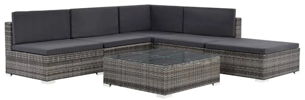 vidaXL 6 pcs conjunto lounge de jardim c/ almofadões vime PE cinzento
