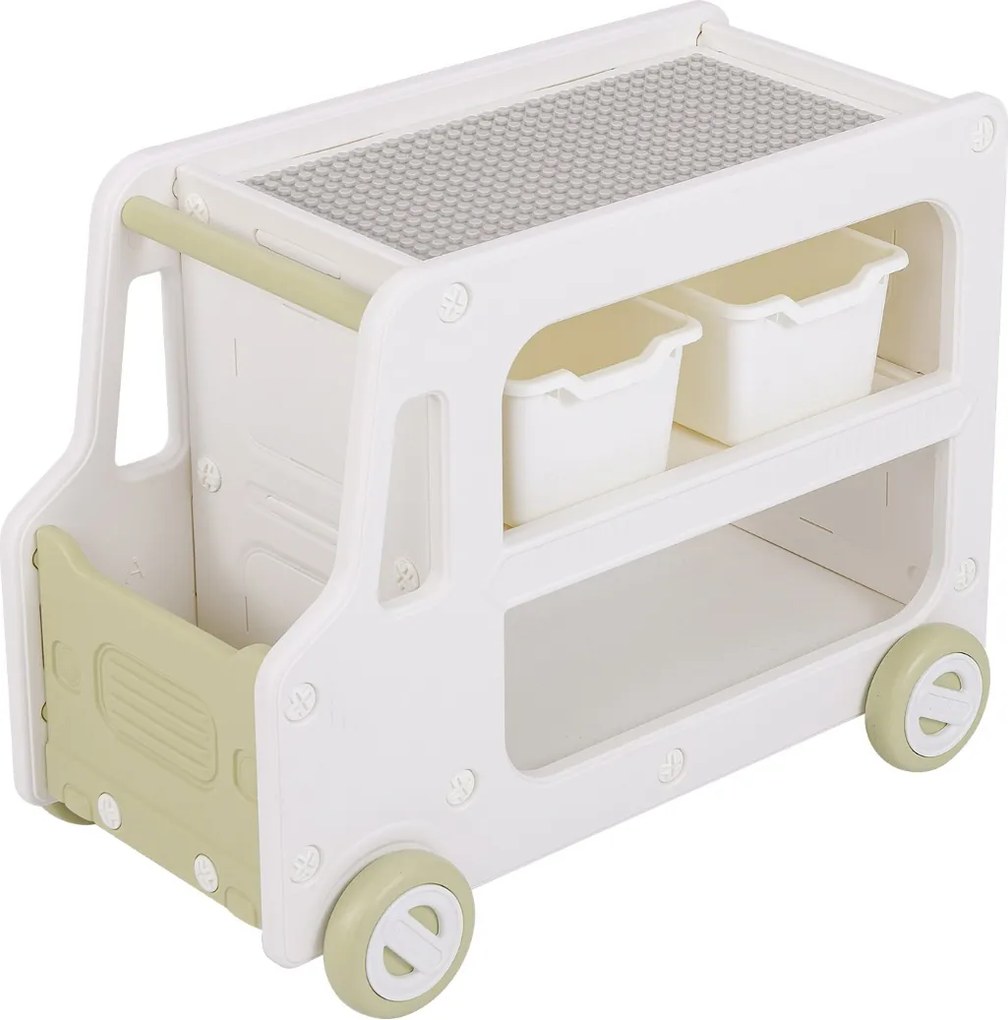 Armário de armazenamento para crianças em forma de carro 2 em 1 com moldura branco