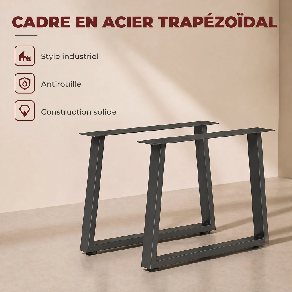 Conjunto de 2 pés Pés de mesa em aço, 60 x 43 cm, (TAMPO NÃO INCLUIDO) com patins ajustáveis e parafusos, preto