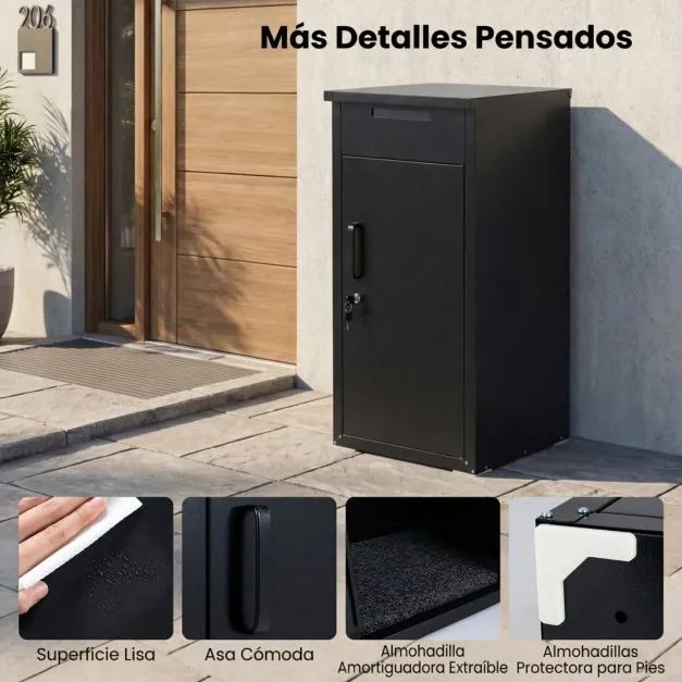 Caixa correio para encomendas exterior 45 x 44 x 86 cm em aço galvanizado com fechadura codificada, painel antirroubo e à prova de água, para alpendre
