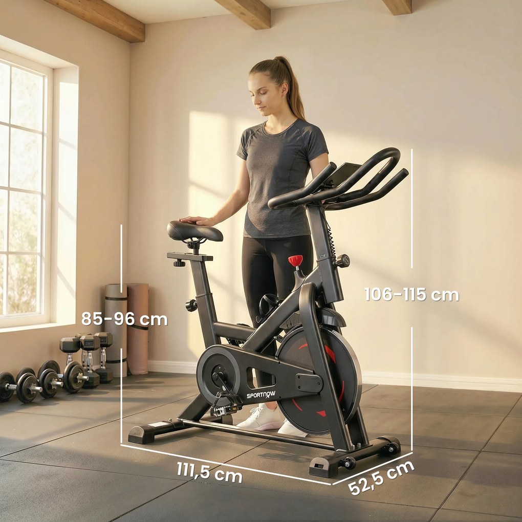 Bicicleta Estática para Casa com APP Resistência Magnética Ajustável Ecrã LCD Assento e Guiador Ajustáveis Rodas