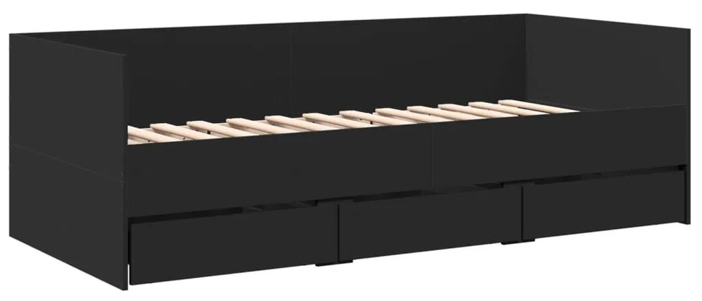 Sofá-cama com gavetas sem colchão 75x190 cm preto