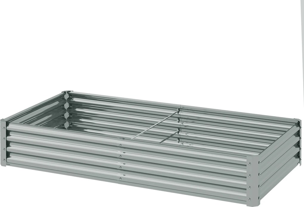 Floreira retangular, floreira elevada em aço galvanizado, fundo aberto, 180 x 90 x 30 cm, cinzento prateado
