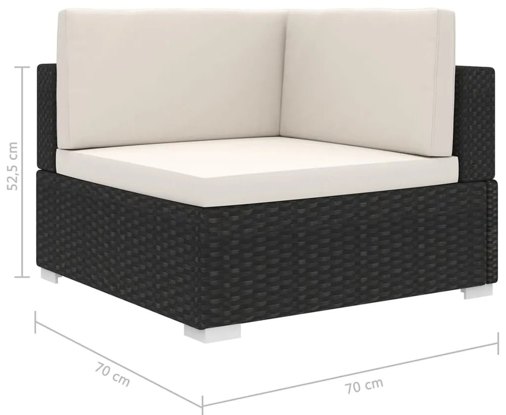 Cadeira de canto seccional c/ almofadões 1 pc vime PE preto