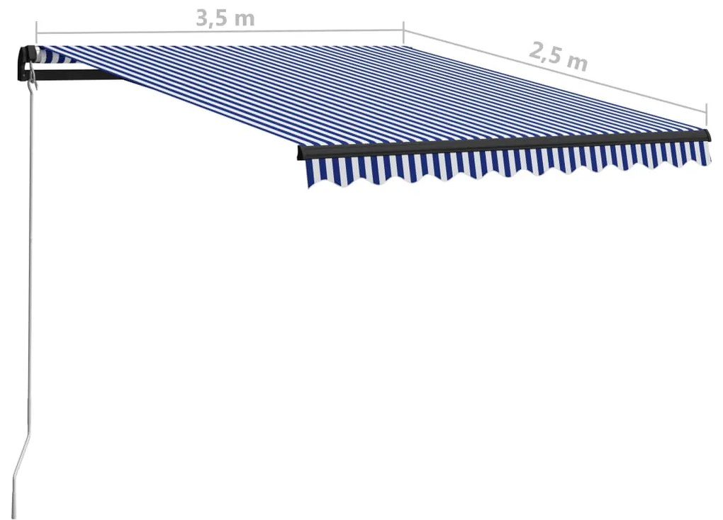 Toldo retrátil manual 350x250 cm azul e branco