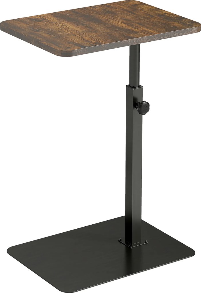 HOMCOM Mesa Lateral em Forma de C, Altura Ajustável, Mesa para Sofá em Metal, Ideal para Espaços Pequenos, Sala e Quarto, Castanho Rústico | Aosom Portugal