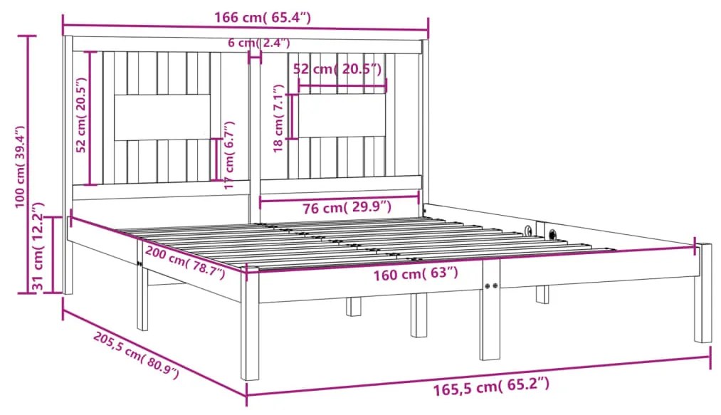 Estrutura de cama 160x200 cm madeira de pinho maciça branco