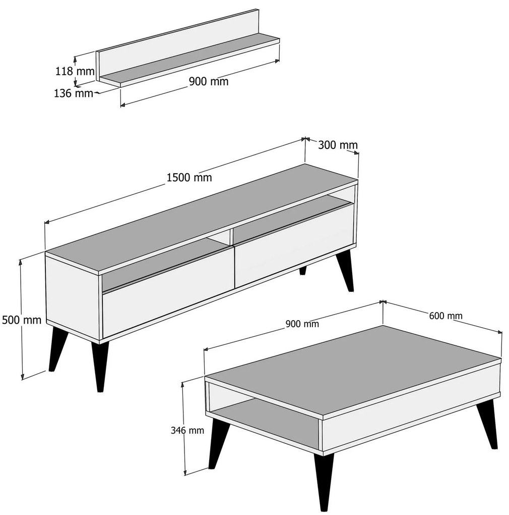 Conjunto de Mobiliário de Sala Best – Nogueira – Móvel TV 150x50x30 cm