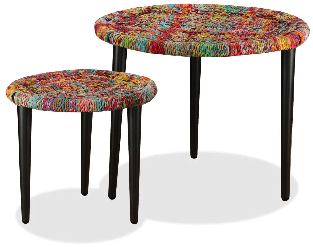 244213 vidaXL Conjunto mesas de centro 2 pcs detalhes chindi multicor