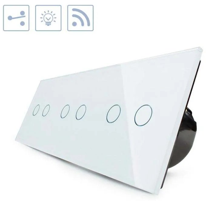 Comutador/interruptor tátil 6 botões + função controlo remoto, Painel frente branco vidro temperado
