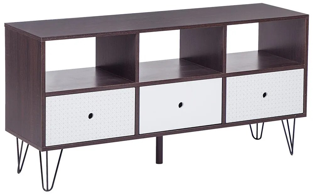 Móvel de TV com 3 gavetas e 3 prateleiras em madeira escura e branco FOSTON Beliani